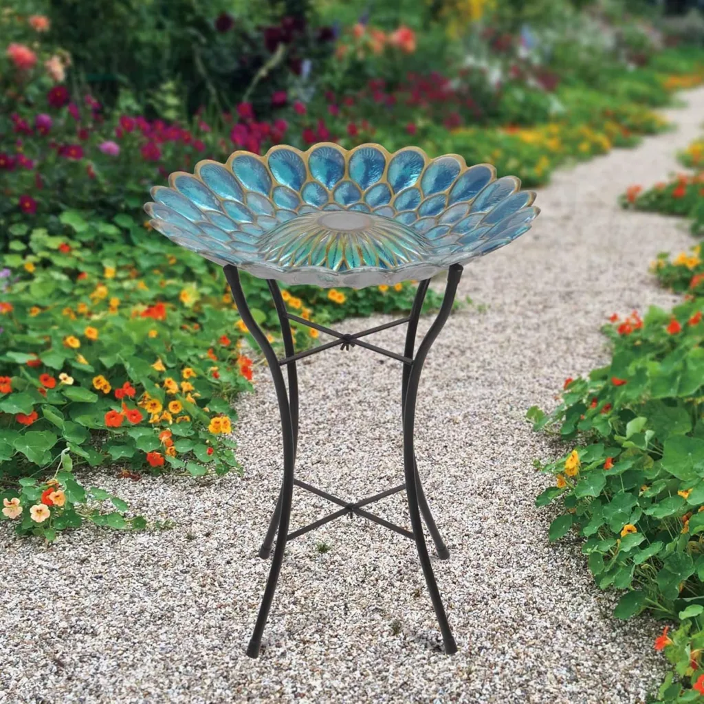 Peaktop Handpainted Mosaic Fusion Glass Solar Birdbath - 1