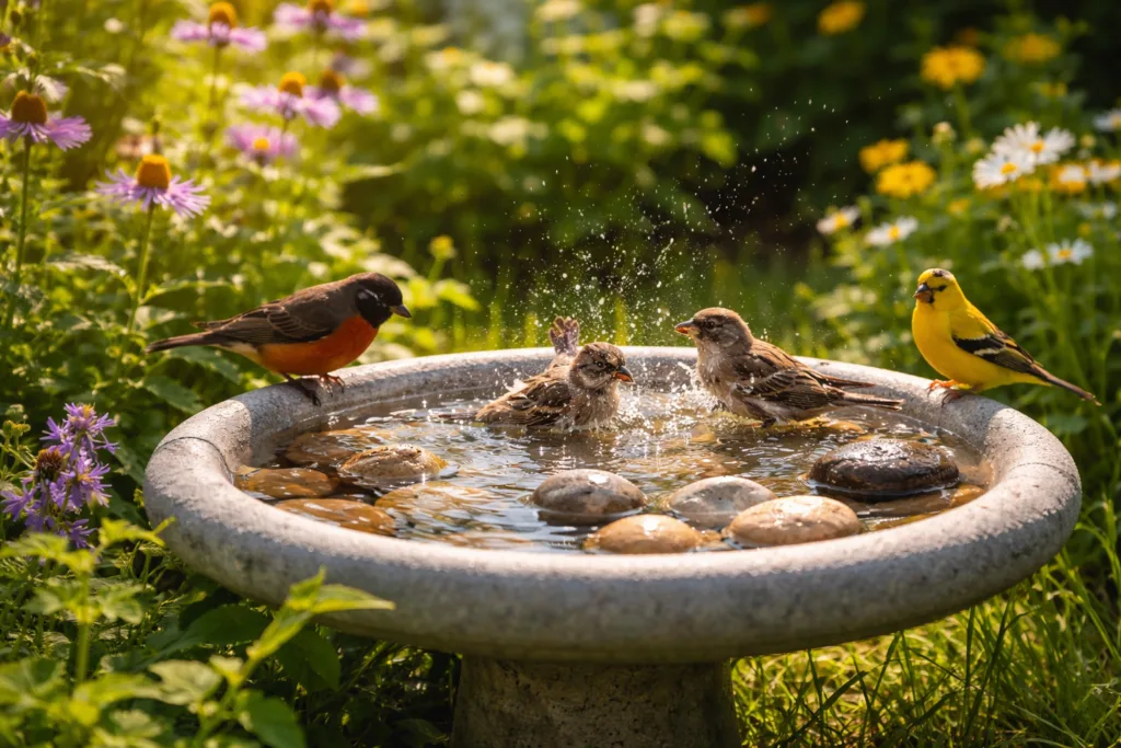 Bird bath in a sunny garden - Featured
